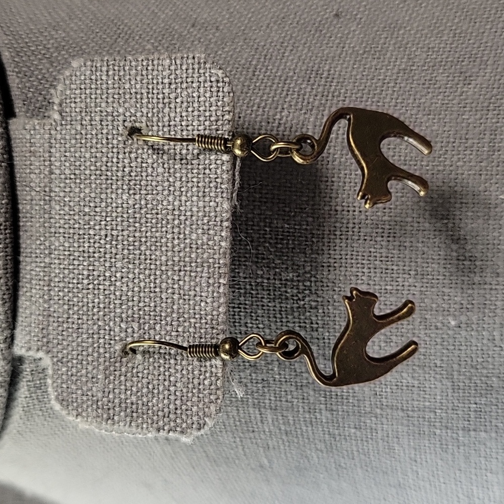 Bronzetone Dangling Cat Earrings